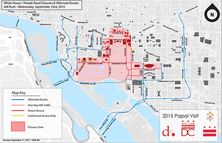 Map of White House/Parade Closures and Alternate Routes