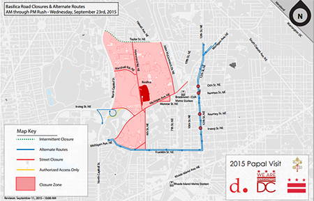 Map of Basilica road closures and alternate routes