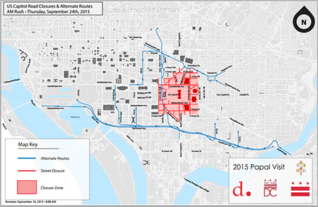 Map of US Capitol road closures for Papal visit