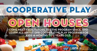 Little children playing with blocks in the background overlaid writing: cooperative play registration now open for 2023-2024 12 locations ages 1.5 - 4 years old